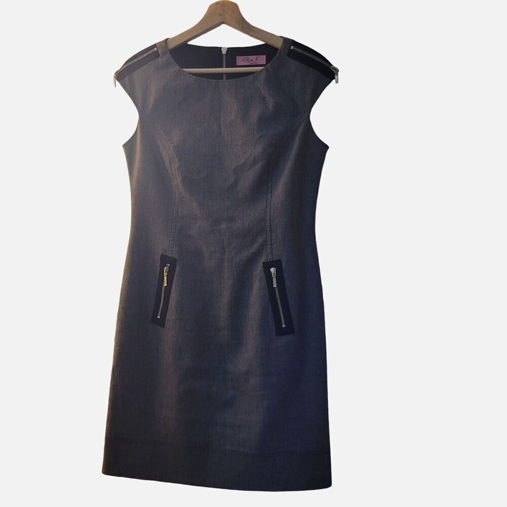 Eliza J Womens Sheath Dress Size 6 Gray Black Zipper Detailed Linen Cotton Blend